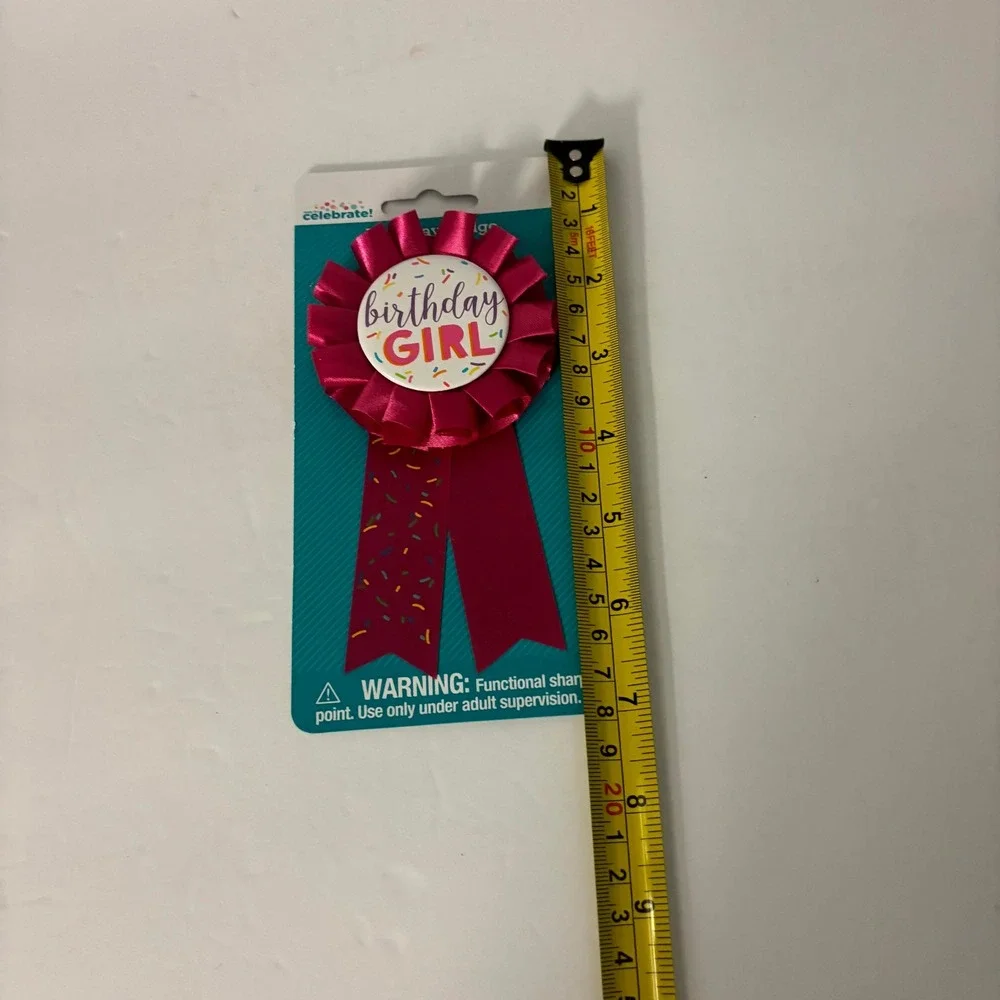 Way to Celebrate Birthday Girl Award Ribbon Rosette Pink Party Badge Pin New